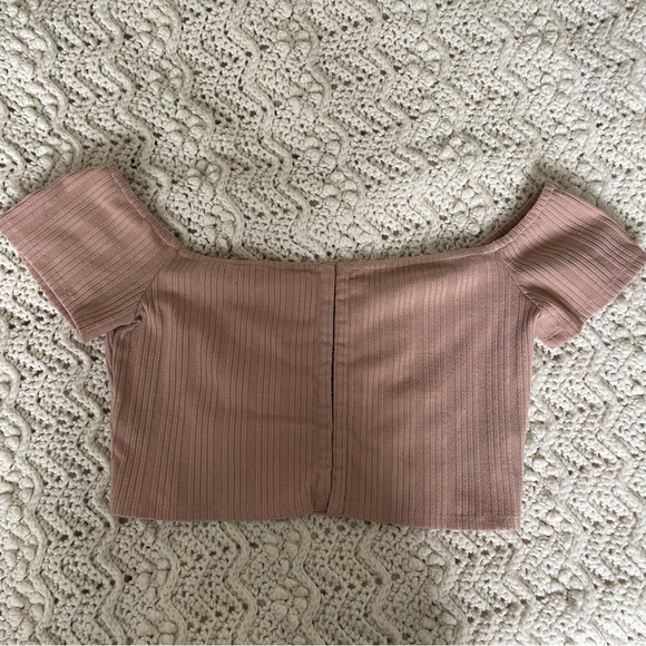 Privacy Please Tops - Privacy Please Off the Shoulder Crop Top Mauve (Medium)